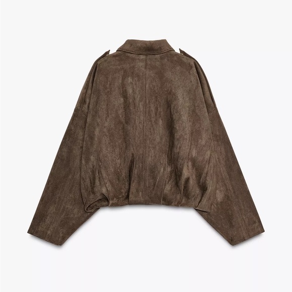 NWT Zara brown SUEDE EFFECT BOMBER JACKET - Picture 2 of 9